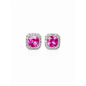 Brinco rosa cravejado em prata legítima 925