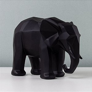Elefante Poliresina Preto Geométrico 19x10x16cm