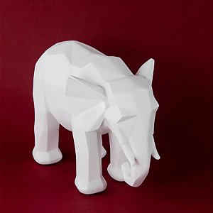 Elefante Poliresina Branco Geométrico 19x10x16cm