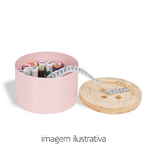 Caixa de Costura Botão Rosa 15x15x9cm