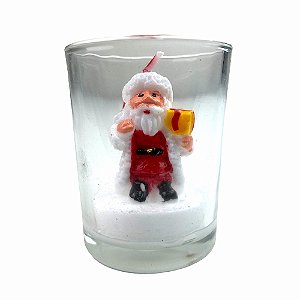 Castiçal em Vidro com Vela de Natal Papai Noel 6,5cmx5,7cm