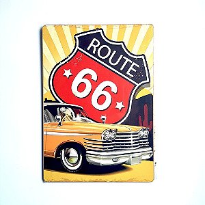 Placa Decorativa MDF 20x28 Route 66 Carro Amarelo