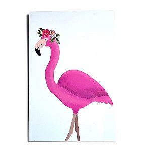 Placa Decorativa MDF 20x30 Flamingo Rosa Coroa de Flores Fundo Branco