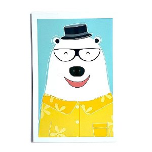 Placa Decorativa MDF 20x30 Urso Polar Óculos Blusa Amarela