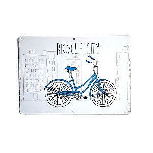 Placa Decorativa MDF 28x20 Bicycle City Bicicleta Azul