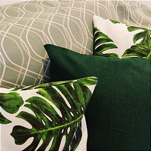 TRIO CAPAS DE ALMOFADAS JACQUARD E SUEDE COSTELA DE ADÃO VERDE