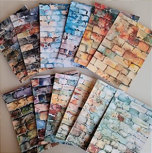 Papéis Estampados A6 Papel Retrô 12pçs - Tijolos Aquarelados