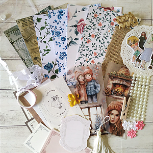Kit Criativo com 40 Pçs + Pastinha - Papel Retrô