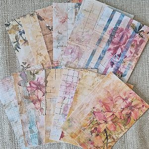 Papéis Estampados A6 Papel Retrô 12pçs - Floral Vintage