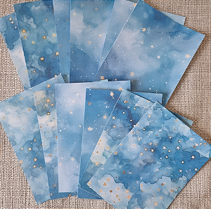 Papéis Estampados A6 Papel Retrô 12pçs - Noite Estrelada