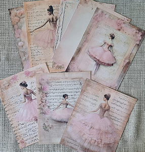 Papéis Estampados A5 Papel Retrô 8 pçs - Bailarinas
