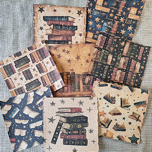 Papéis Estampados 15x15 cm Papel Retrô  8pçs - Livros e Estrelas