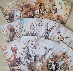 Papéis Estampados A6 Papel Retrô 12pçs - Animais na Floresta
