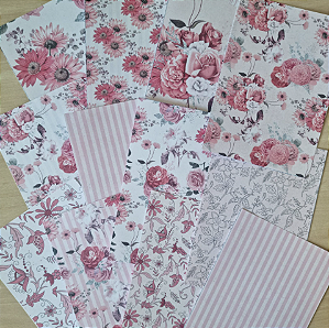Papéis Estampados A6 Papel Retrô 12pçs - Rosas e Margaridas