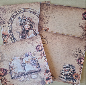 Papéis Estampados 15x15 cm Papel Retrô  8pçs - Fadas e Livros