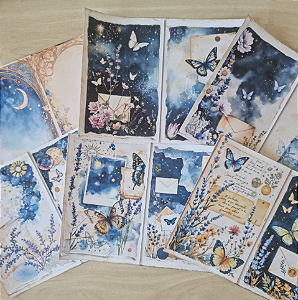 Papéis Estampados A5 Papel Retrô 6pçs - Junk Journal Noite