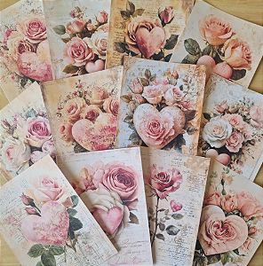 Papéis Estampados A6 Papel Retrô 12pçs - Coração