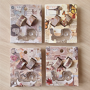 Suporte + 2 Mini Washi Tapes Vintage - Estampas Aleatórias