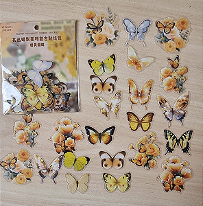 Adesivos PET Borboletas e Flores Amarelas