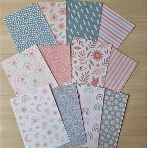Papéis Estampados A6 Papel Retrô 12pçs - Estampas Boho