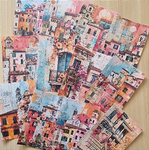 Papéis Estampados A6 Papel Retrô 12pçs  - Casarões