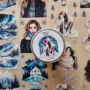 PET Tape Lacrada Belezas de Inverno Papel Retrô 10 Metros