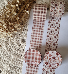 Duo Washi Tapes Papel Retrô - Outono Floral e Xadrez