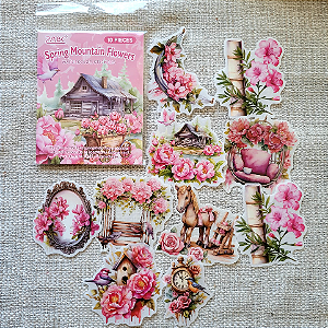 Adesivos em Papel de Arroz - Spring Mountain Flowers - Rosa
