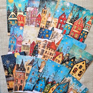 Papéis Estampados A6 Papel Retrô 16pçs - Casinhas Coloridas