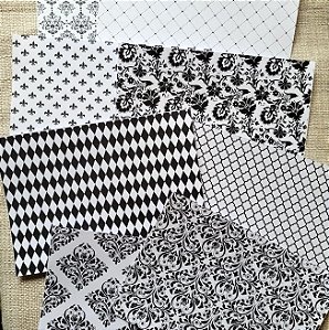Papéis Estampados A5 Papel Retrô 8pçs - Fundo Preto e Branco