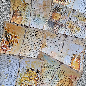 Papéis Estampados A5 Papel Retrô 8pçs - Junk Journal Abelha