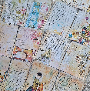 Papéis Estampados A5 Papel Retrô 8pçs - Junk Journal Costura