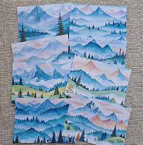 Papéis Estampados A5 Papel Retrô 8pçs - Montanhas