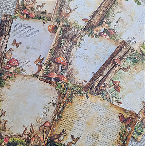 Papéis Estampados 15x15cm Papel Retrô 8pçs - Floresta com Escritos