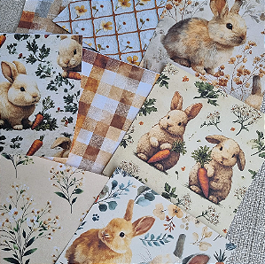 Papéis Estampados 15x15cm Papel Retrô 8pçs - Coelhos e Estampas