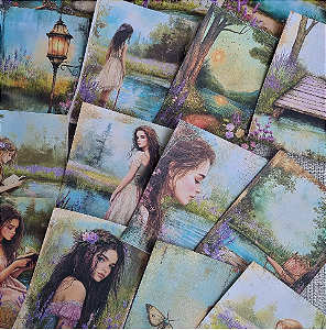 Papéis Estampados A6 Papel Retrô 16pçs - Mulheres no Campo