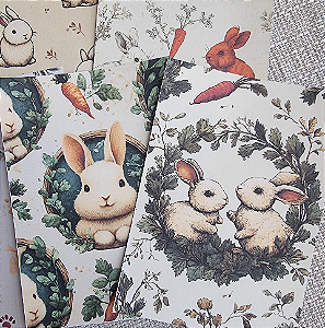 Papéis Estampados A6 Papel Retrô 12pçs - Páscoa Vintage