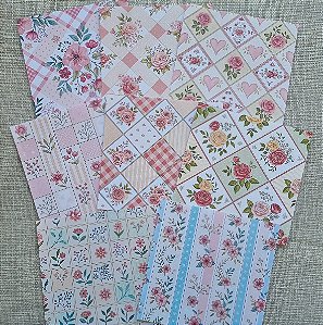 Papéis Estampados 15x15cm Papel Retrô 8pçs - Patchwork Rosa