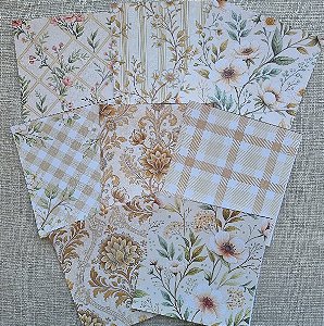 Papéis Estampados 15x15cm Papel Retrô 8pçs - Floral Bege