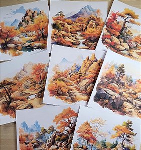 Papéis Estampados 15x15cm Papel Retrô 8pçs - Cenários de Outono
