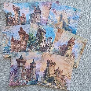 Papéis Estampados 15x15cm Papel Retrô 8pçs - Castelos