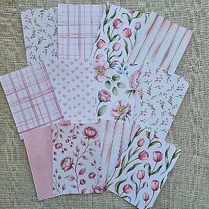 Papéis Estampados A6 Papel Retrô 12pçs - Tulipas Rosa