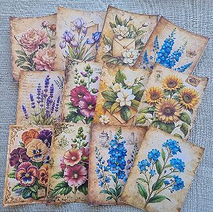 Papéis Estampados A6 Papel Retrô 12pçs - Botânico