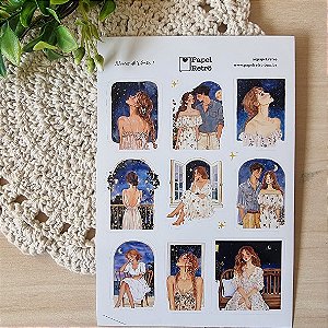 Cartela de Adesivos A5 Destacáveis Coleção Papel Retrô - Noites de Verão 1