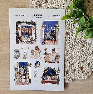 Cartela de Adesivos A5 Destacáveis Coleção Papel Retrô - Noites de Verão 2