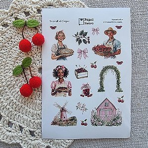 Cartela de Adesivos A5 Destacáveis Coleção Papel Retrô - Fazenda de Cerejas