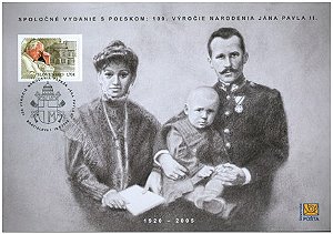 2020 Eslováquia - Papa João Paulo II  - 100 anos - Máximo postal oficila (Karol Józef Wojtyła e os pais)