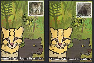 2012 Máximos postais (Conjunto de dois MP oficiais) Animais da Fauna Brasileira - Jaguatirica e Gato-mourisci
