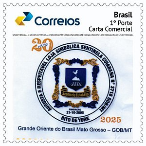 2025 - 20 anos da Loja Maçônica Sentinela Cuiabana - selo personalizado MIN