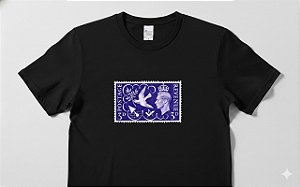 2025 Camisa Filatélica selo UK 100% algodão somente cor preta Tamanhos G e GG